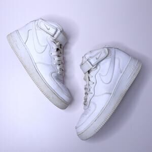 NIKE Air Force 1 Mid LE Sneakers Triple White Leather High-Top Lace Up Men's 6.5